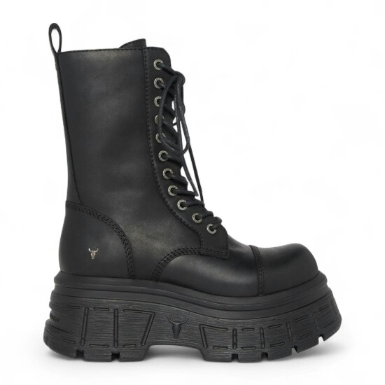 Windsorsmuth Screaming - Women's Black Mid-Calf Leather Platform Boots - Black
