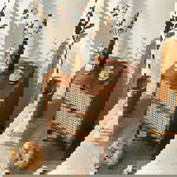 Kogi Bedside Table Solid Wood, Rattan-Weilai Concept-Weilai Concept