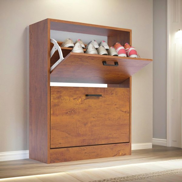 Rafaelo Mobilia 2 Drawer Shoe Storage Cabinet Oak