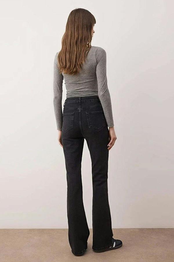 WOVCOR Faded Effect Vintage Regular Waist Flared Jeans