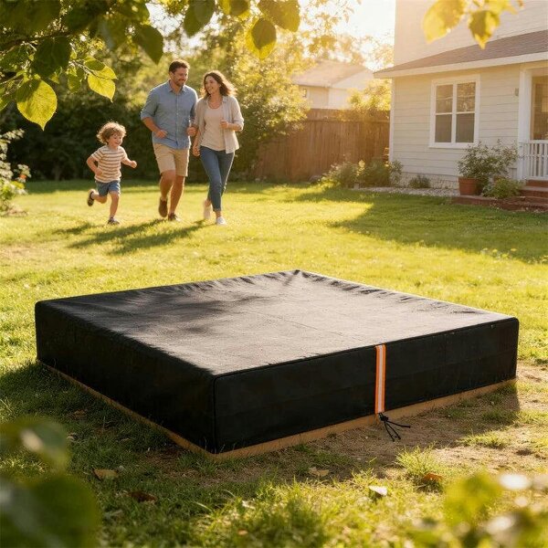 Bobobiy Sandbox Cover, Square Sandpit Cover Waterproof Dustproof UV Protection, Sandbox Canopy with Drawstring and Elastic Band - Black