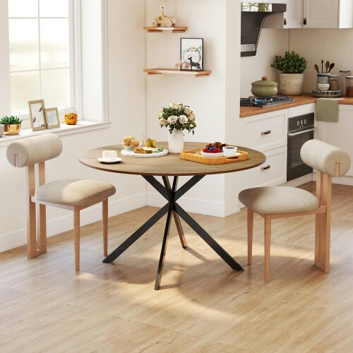 Wyld Haus Luhalari Metal And Wood Oak Finish Industrial Dining Table Seating 4 120 cm