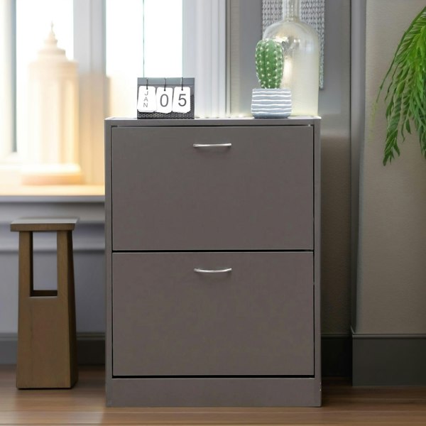 Rafaelo Mobilia 2 Drawer Shoe Storage Cabinet Grey