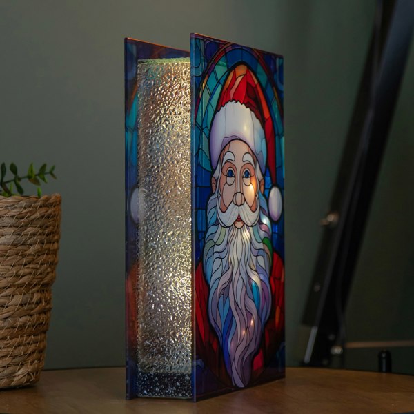 Samuel Alexander 28cm Battery Powered Light up Glass Christmas Decoration with Santa & Warm White LEDs