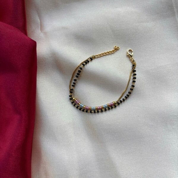 The Colourful Aura Two layer Black Beaded Plain Unisex Mangalsutra Bracelet