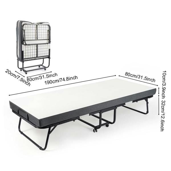 Havendro Folding Single Guest Bed Padded Foam Metal Frame Fold Up Sleeper for Home Outdoor