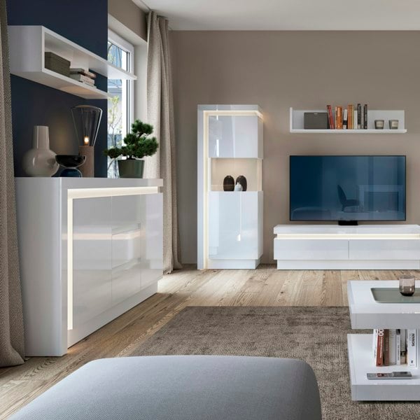 Furniture To Go Lyon 2 Door 3 Drawer Sideboard (including LED lighting) in White and High Gloss