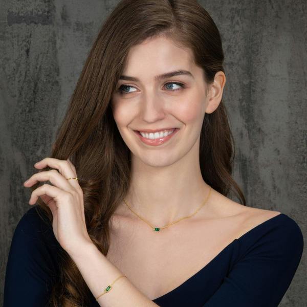 Dainty Gold Bracelet with a Green Cubic Zirconia Stone - namana.london