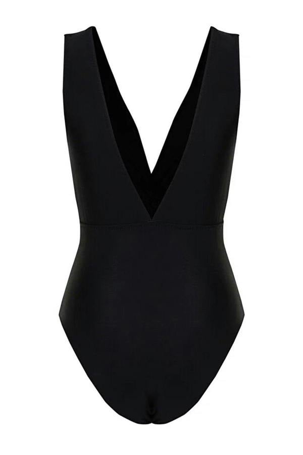 WOVCOR Draped Deep V-Neck Padded Regular Swimsuit