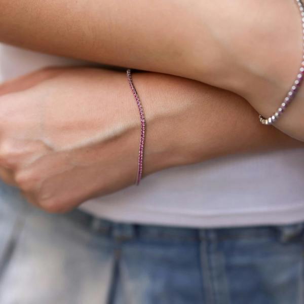 Spero London Fine Sterling Silver CZ Ruby Tennis Bracelet