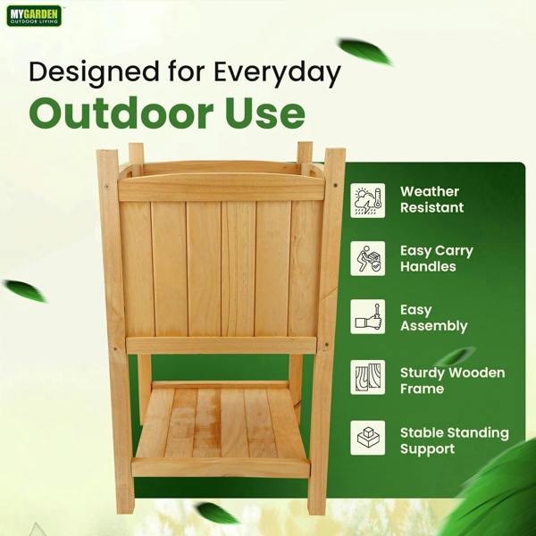 My Garden Outdoor Living My Garden Planter with Storage Shelf & PE Liner – 50 x 50 x 85cm Free Standing Square Wooden Planter for Indoor & Outdoor