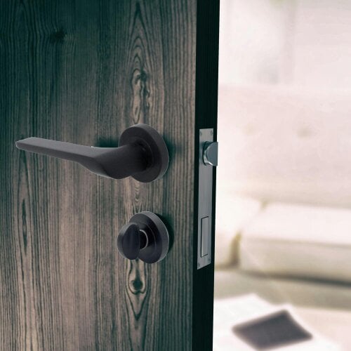 EDH Door Hardware Modern Matt Black Lever on Rose Plate Door Handle Set – 6 Pairs, 52mm Round Rose Plate & 127mm Lever Handle