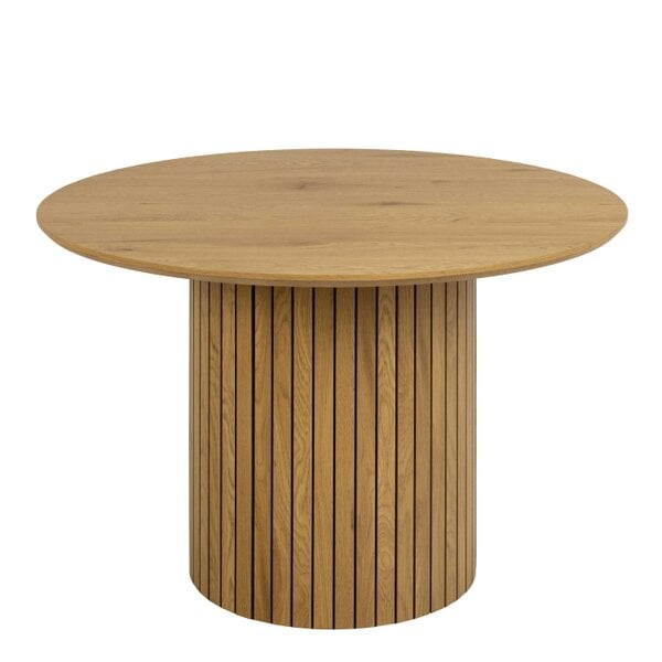 Wyld Haus Rome 4 Seater Round Wild Oak Effect Dining Table with Lamella Pillar Base