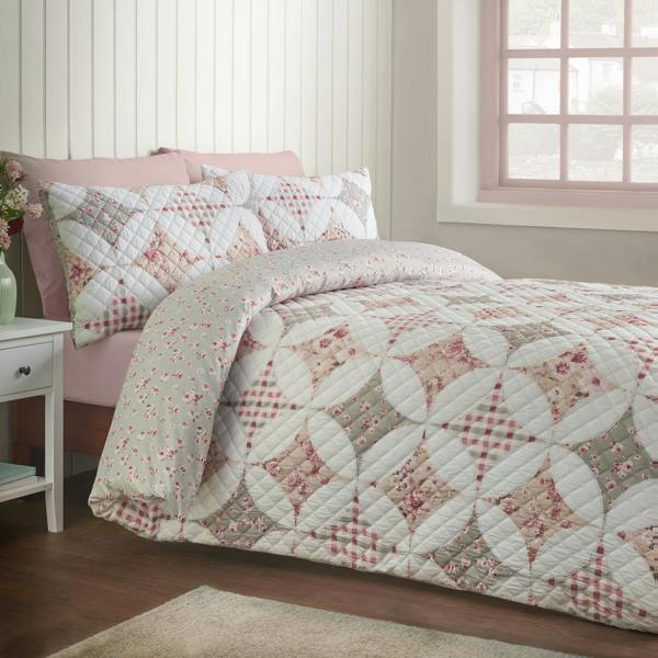 Catherine Lansfield Pinsonic Patchwork Reversible Duvet Cover Set Green