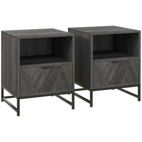 Wyld Haus Halapa Set Of 2 Dark Grey Wood Bedside Tables With Drawer And Top Shelf