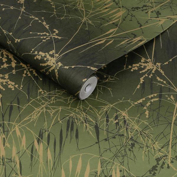 Clarissa Hulse Meadow Grass Olive Wallpaper