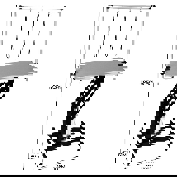 Black hydraulic grooming table with a grey top, adjustable height, and three grooming loops for secure pet handling