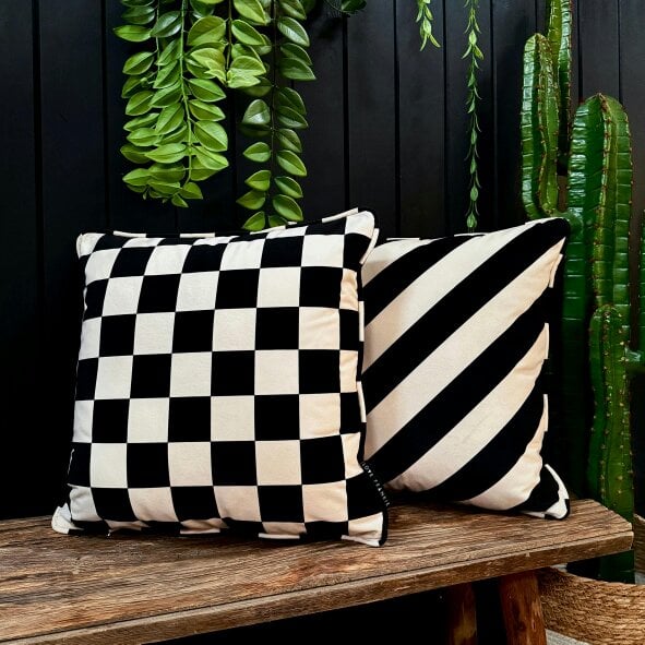 Love Frankie Liquorice Reversible Checkmate & Helter Skelter Cushion