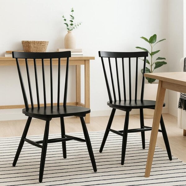 Wyld Haus Set of 2 Freya Black Wooden Dining Chairs Slatted Back