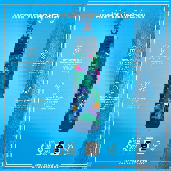 ION8 Leak Proof Slim Water Bottle, Stainless Steel, Exotic Birds, 600ml (20oz)