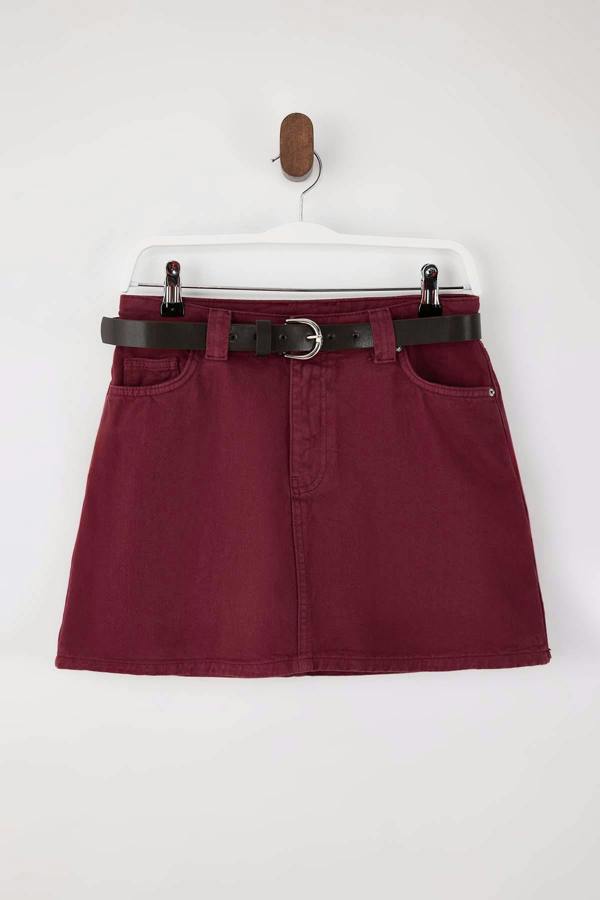 WOVCOR Belted Mini Denim Skirt