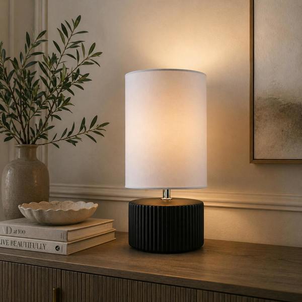 Linden Black Ribbed Ceramic Table Lamp