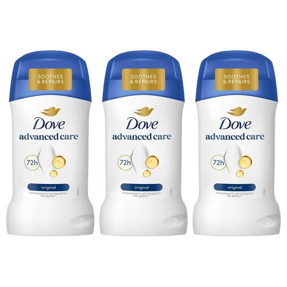 Dove Original Anti-Perspirant Deo Stick 50ml 3 Pack, 72H Sweat Protection