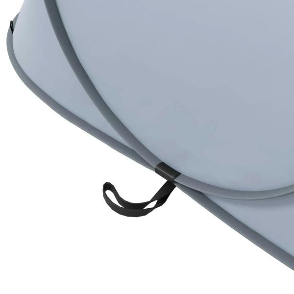 Grey pop-up dome tent carrying strap on the side