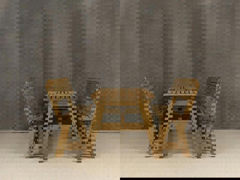 Victoria Space-Saving Picnic Table and Benches Set with Backrest – Rustic Finish Wooden Outdoor Dining Set for Gardens and Patios
