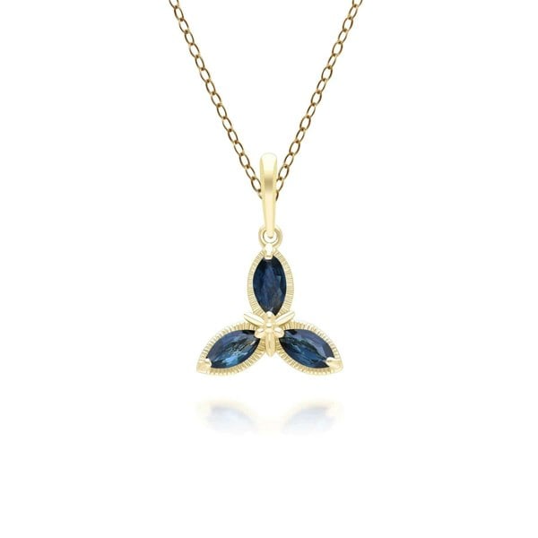 Gemondo Floral Marquise Sapphire Pendant Necklace in 9ct Yellow Gold