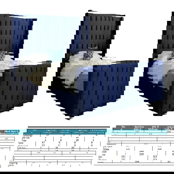 Casa Magna Romano Straight Winged Upholstered Soft Velvet Bed Frame - Blue