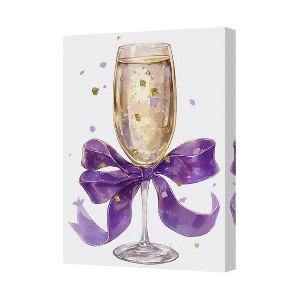 Benjamin Tate Design Champagne Glass Canvas Print With Purple Ribbon Bow Celebration Art