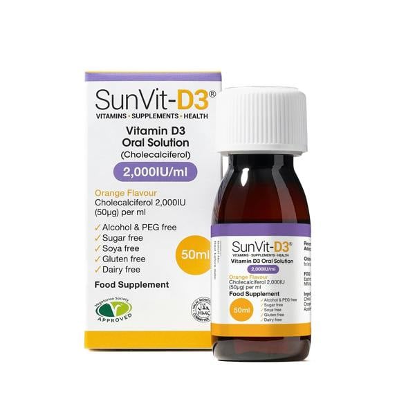 2,000IU Vitamin D3 (50ug) Daily solution (Orange Flavoured) - SunVit - D3