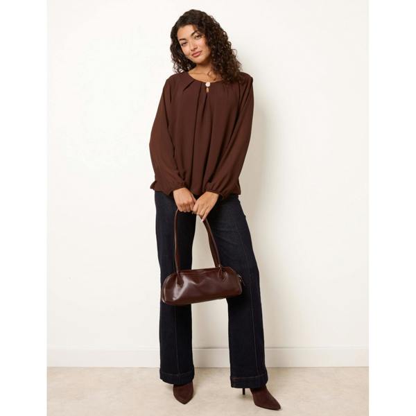 Blue Vanilla Puffball Round Neck Marble Button Blouse