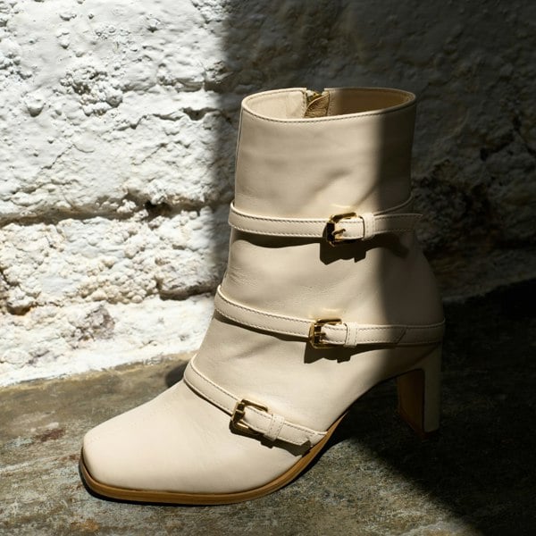 Zoe cream leather boots side view