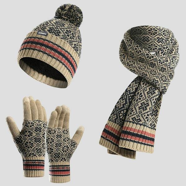 Anniou Knitted Beanie, Scarf and Gloves Set - beige - One size