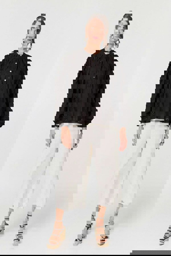 Black | Broderie Anglaise Puff Sleeve Blouse
