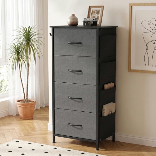 HOMCOM Fabric Chest of Drawers, 4 Drawer Dresser for Bedroom, Grey