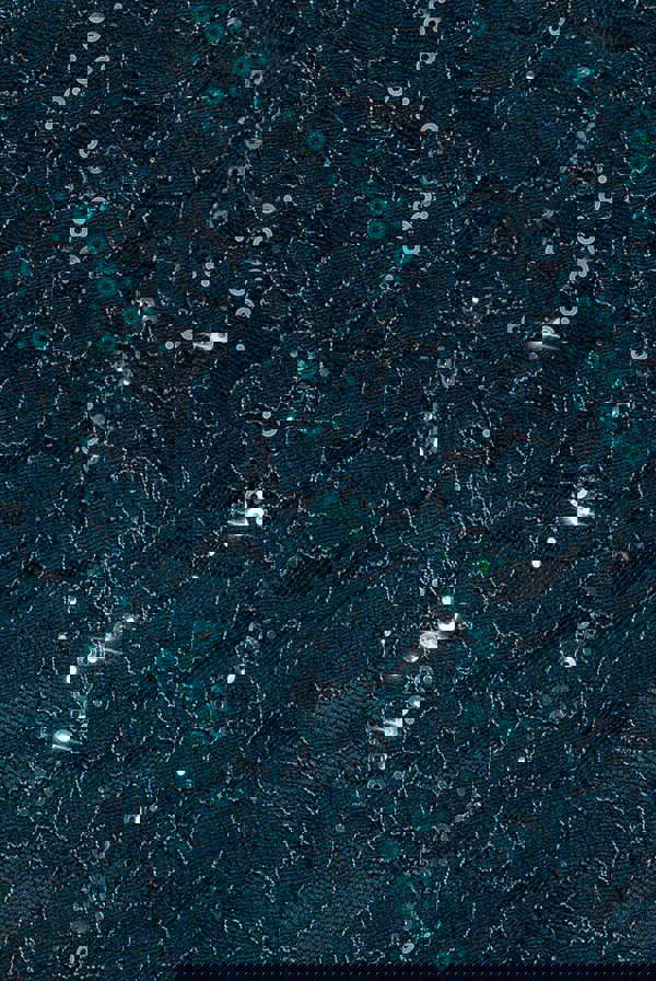 Sequin Lace Puff Sleeve Fit & Flare Midi Dress - Teal Blue DR4508