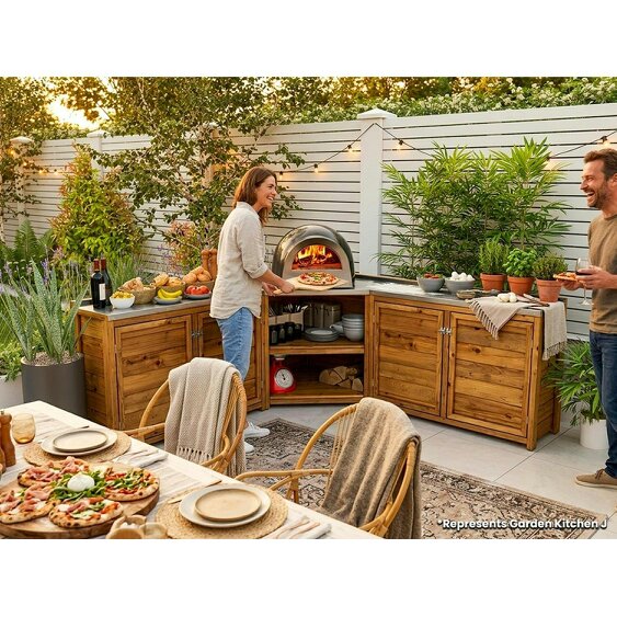 Dunster House Wooden Garden Kitchen Unit J-Configuration With Stainless Steel Countertop, W2m x D2m / W7' x D7'