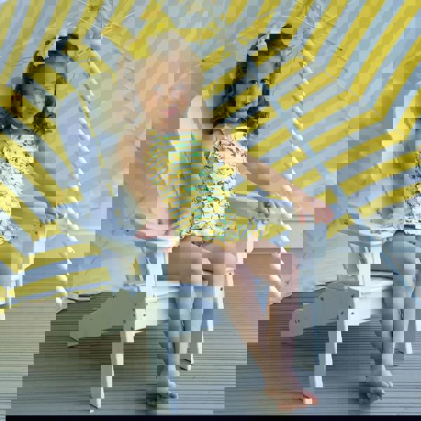 Rachel Riley Lemon Stripe Ruched Swimsuit