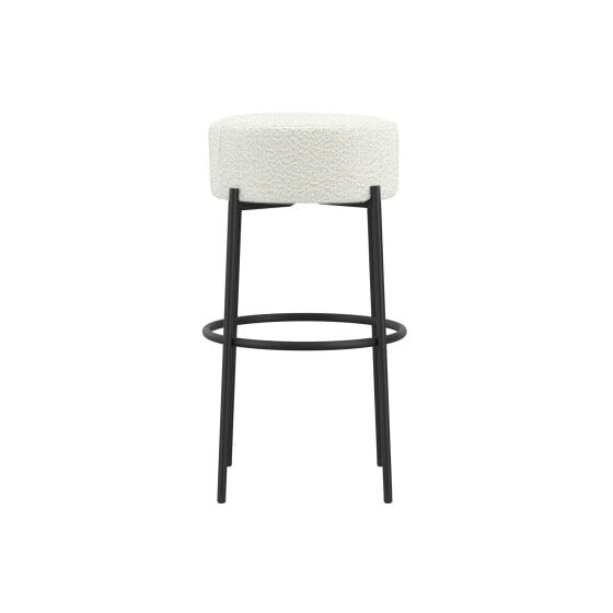 Wyld Haus Tanji Ivory Boucle Round Bar Stool Black Metal Legs