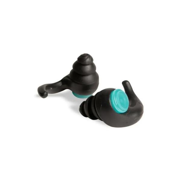 Arena Junior 3-ring form swim earplugs in black and teal with silicone tips