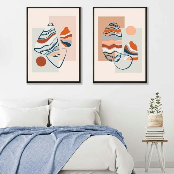Boho Pastel Shapes Set of 2 Framed Art Prints | Artze Wall Art UK