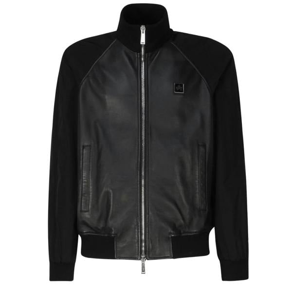 DSQUARED2 Contrast Arms Black Leather Jacket W38