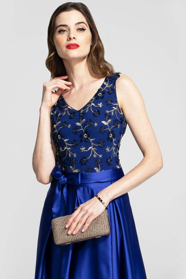 HotSquash V Neck Maxi Dress with Silky High Low Skirt