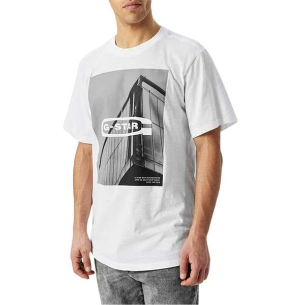 G-Star Mens Graphic Print Drop Tail Relaxed Fit T-Shirt - White - 