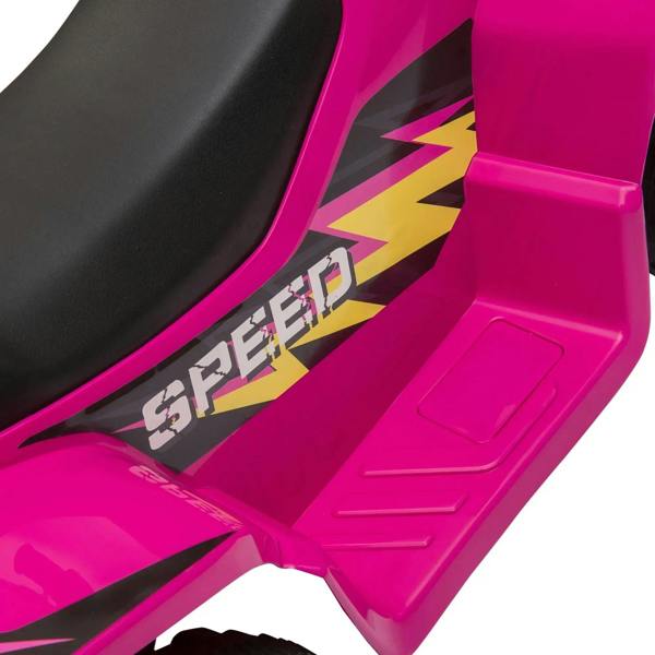 Pink ride-on ATV side panel with speed graphic and textured footboard