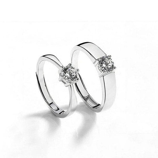 The Colourful Aura Adjustable Silver Couple His and Her Promise Zircon Rings Set