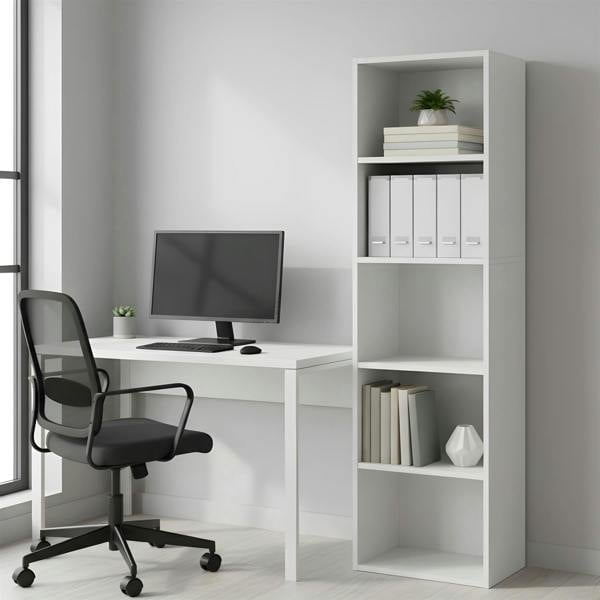 WALPLUS Luder 5-Tier Reversible Color Open Shelf Bookcase, White | Luxury Wall Decor for Living Room & Bedroom